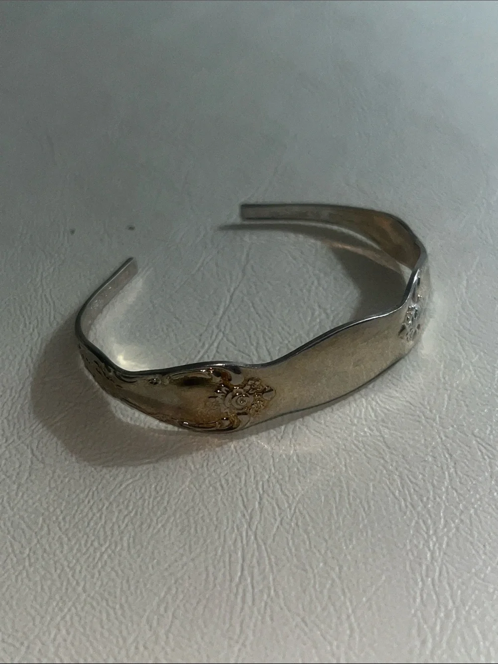 WM.A Rogers Sterling Silver-Tone Floral Accent Cuff Bracelet